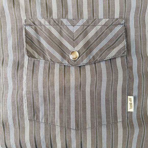 Mens Western Shirt Pearl Snaps Brown XL Long Sleeve Striped OP International - Picture 4 of 6